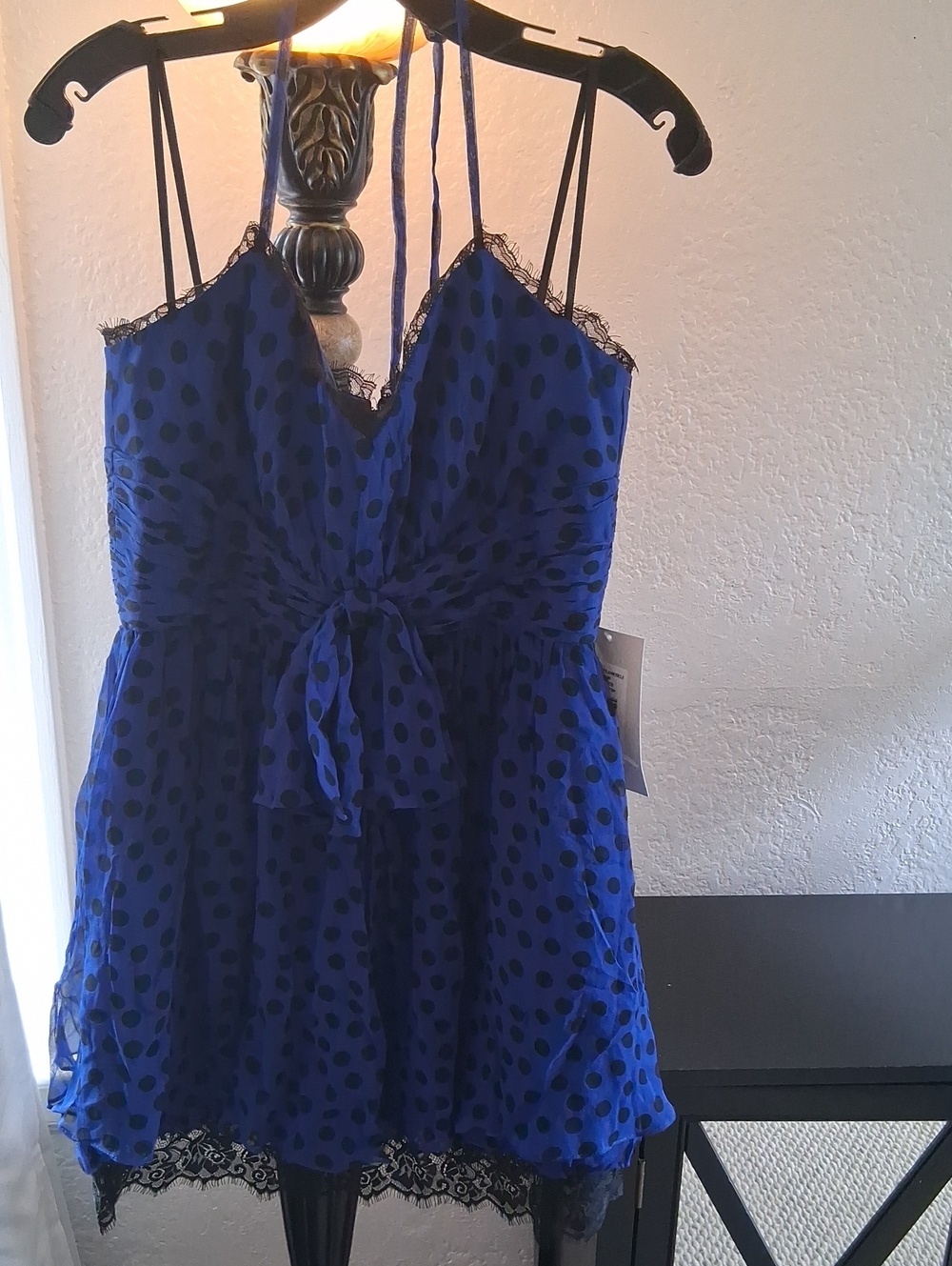 Jill Stuart Blue Polka Dot Spaghetti-Strap Cocktail Dress